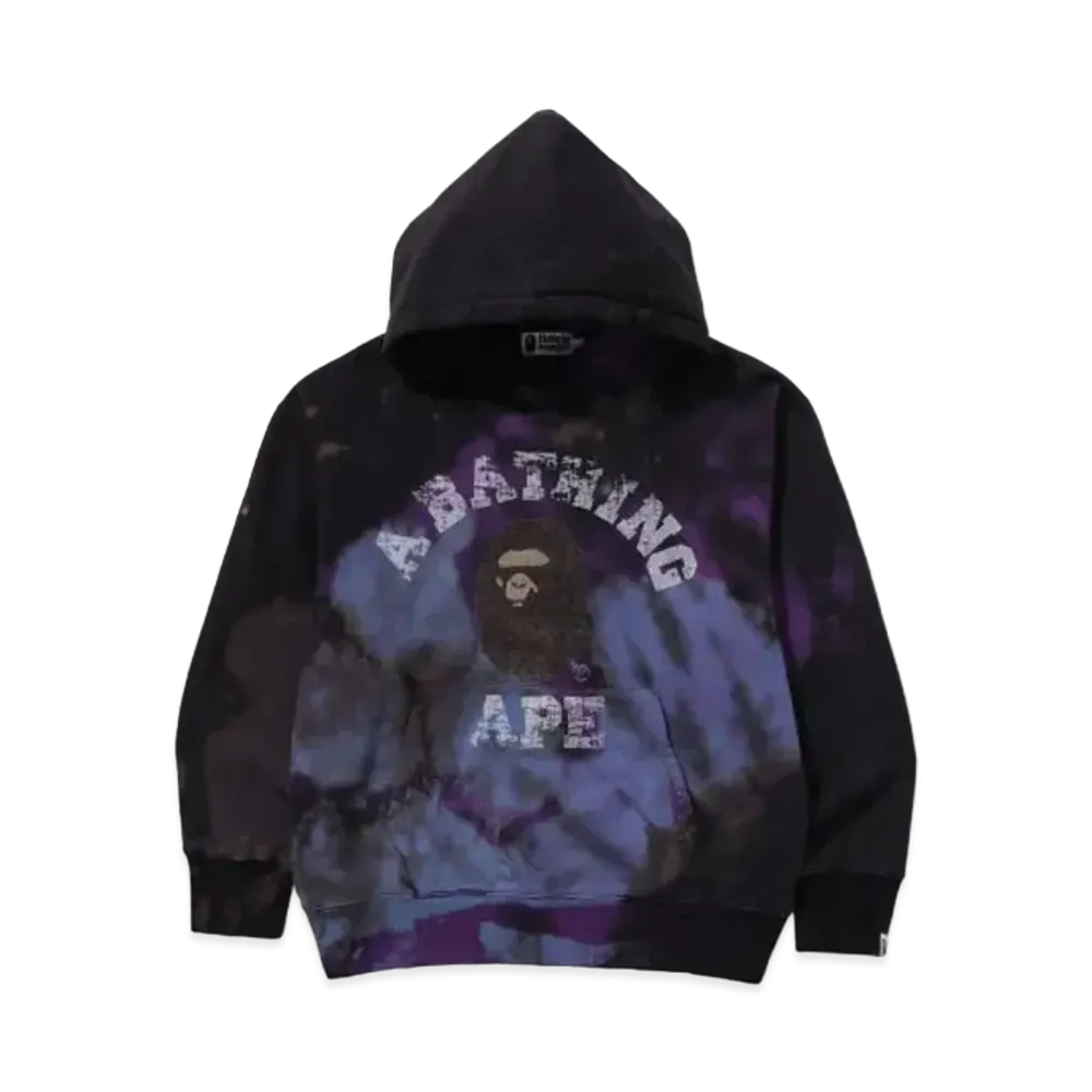 A BATHING APE Tie Dye College Relaxed Fit Pullover Hoodie "Black"