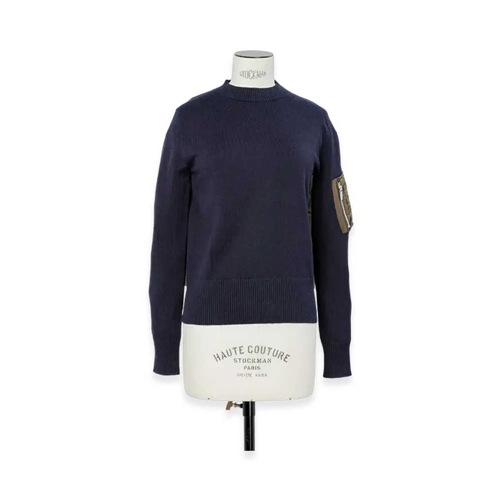 sacai Nylon Twill x Cotton Knit Pullover "Navy/Dark Khaki"