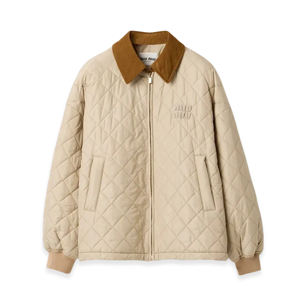 MIU MIU Women's Technical Fabric Blouson Jacket "Sand Beige"
