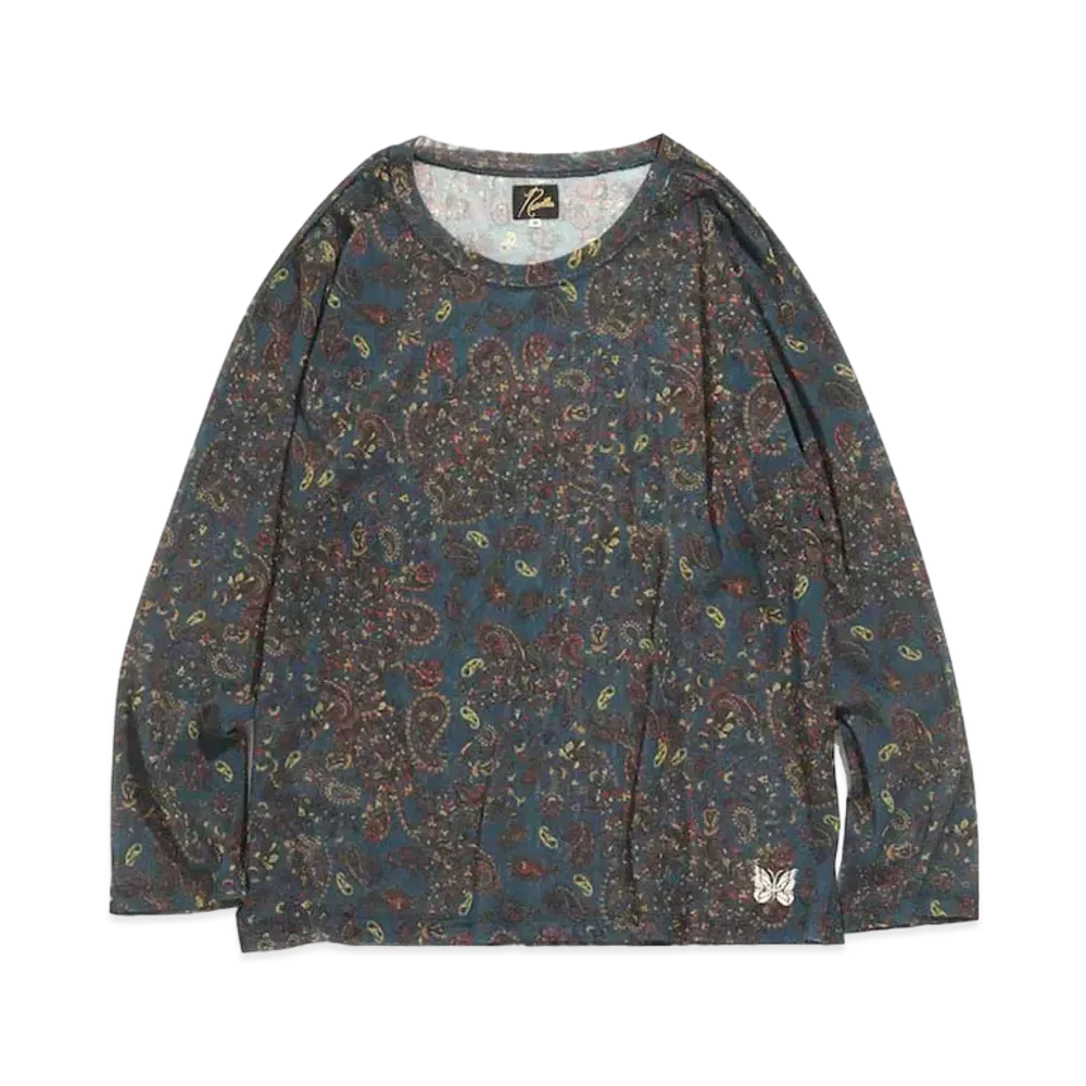 Needles L/S U NECK TEE - POLY MESH / PAISLEY PT. "Blue"
