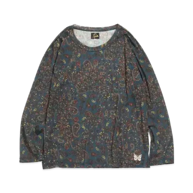 Needles L/S U NECK TEE - POLY MESH / PAISLEY PT. "Blue"