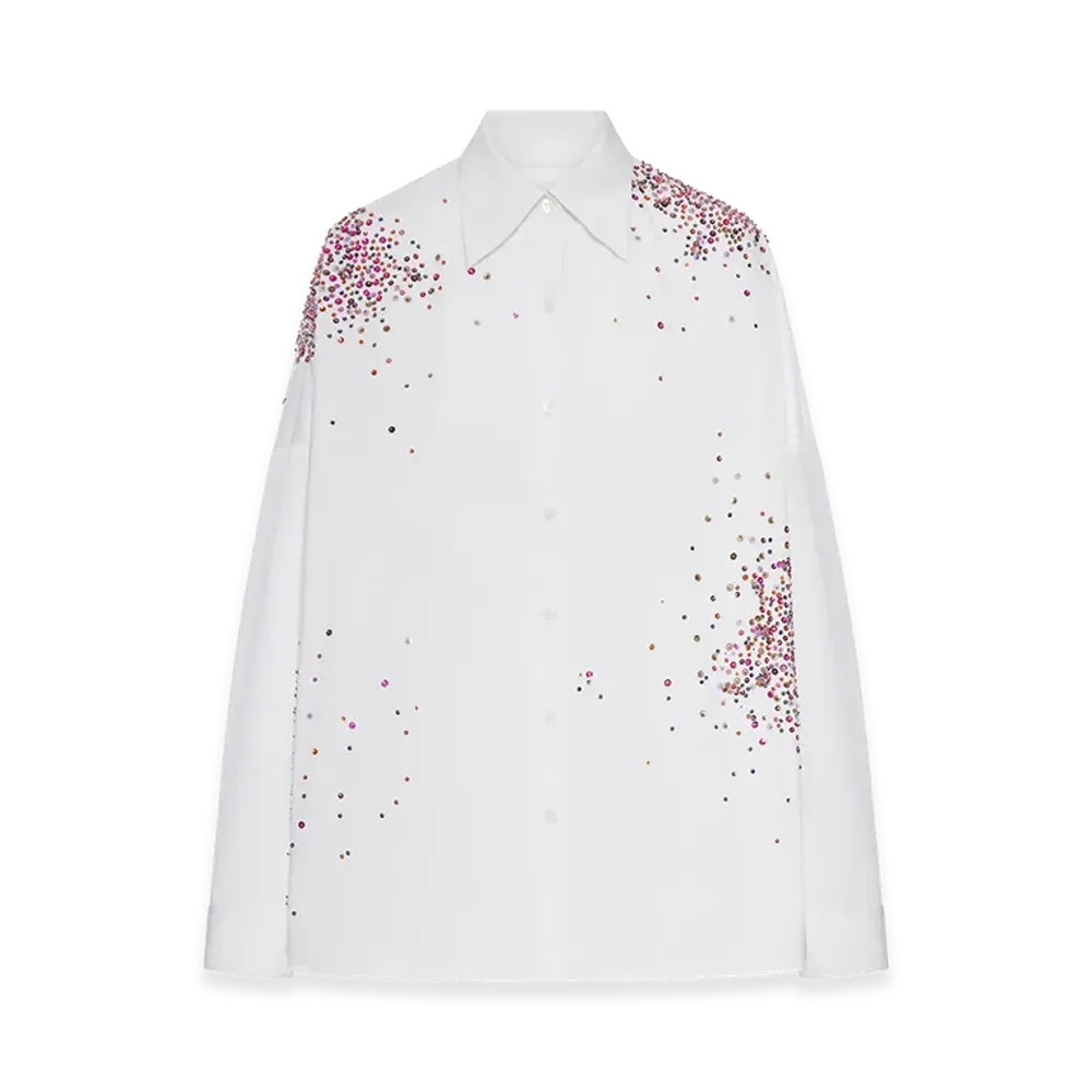 DRIES VAN NOTEN Women's Oversized Cotton Shirt With Appliques "White"