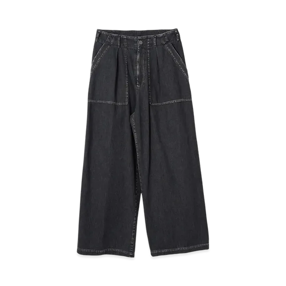 YOKE 8OZ Vintage Light-Weight Denim 1Tuck Wide Baker Pants "Black"