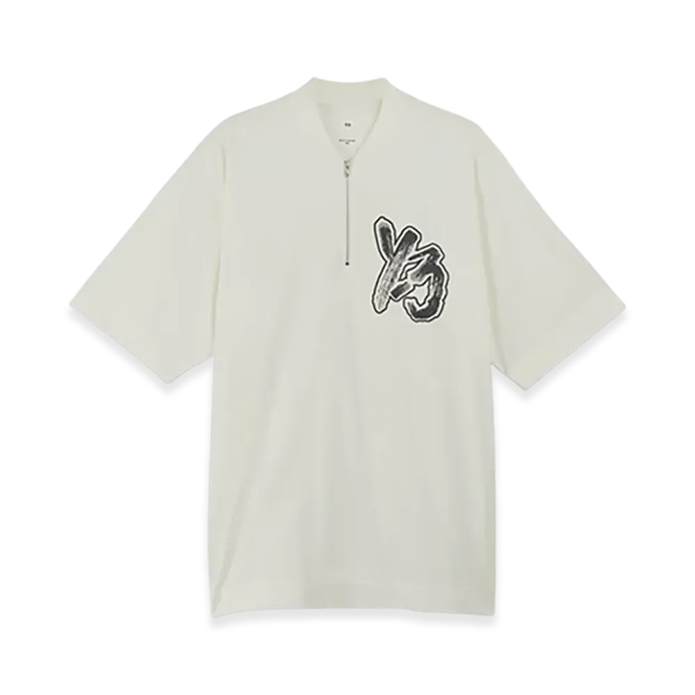 Y-3 Half Zip Up Short Sleeve T-Shirt Loose Fit "White"