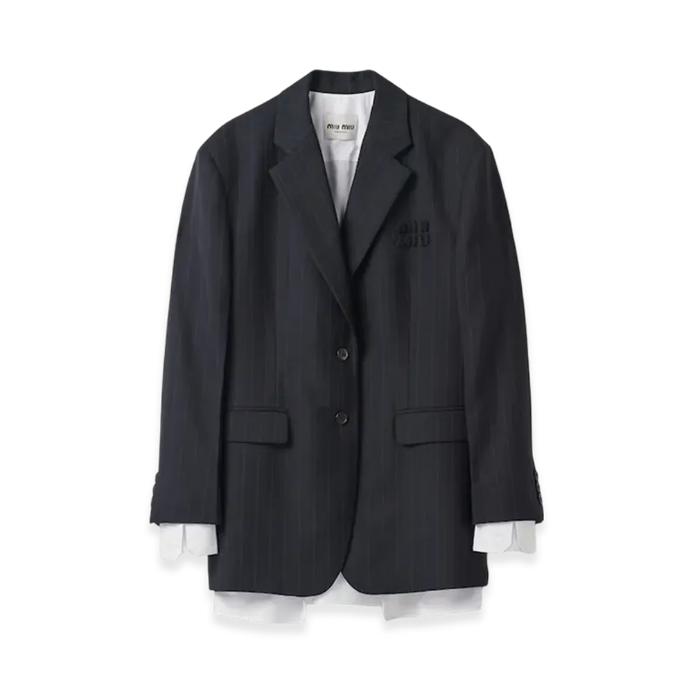 MIU MIU Women's Single Breasted Pinstripe Jacket "Navy"