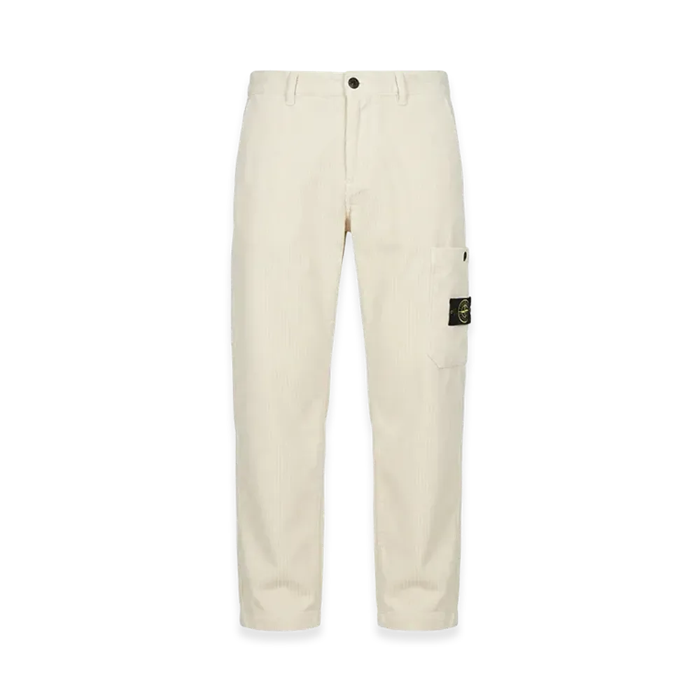 Stone Island Logo Corduroy Flat Front Slacks "White"