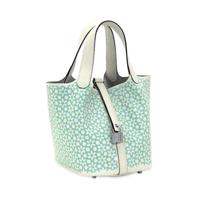 Hermes Women's Picotin Lock PM 18cm Lucky Daisy Veau Swift Handbag "Nata&Vert&Blanc/Nata"