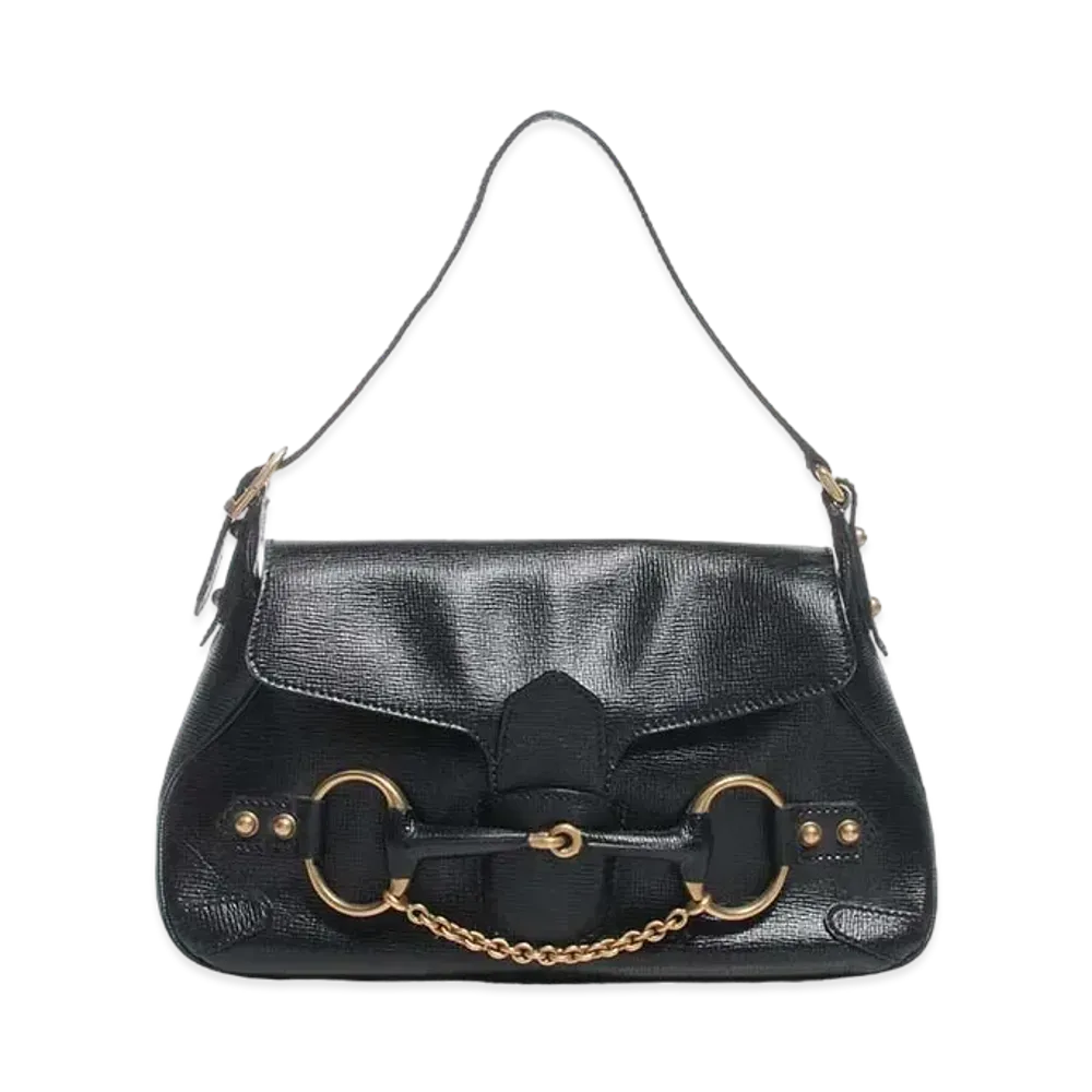 Gucci Leather Horsebit Flap Bag ”Black”
