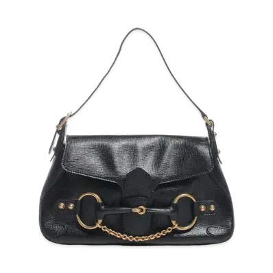 Gucci Leather Horsebit Flap Bag ”Black”