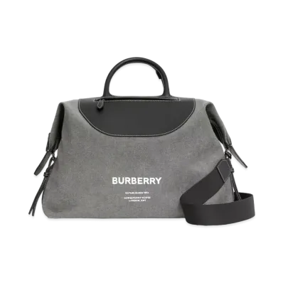 BURBERRY Horse Ferry Print Canvas & Leather Hold All "Black Grey"