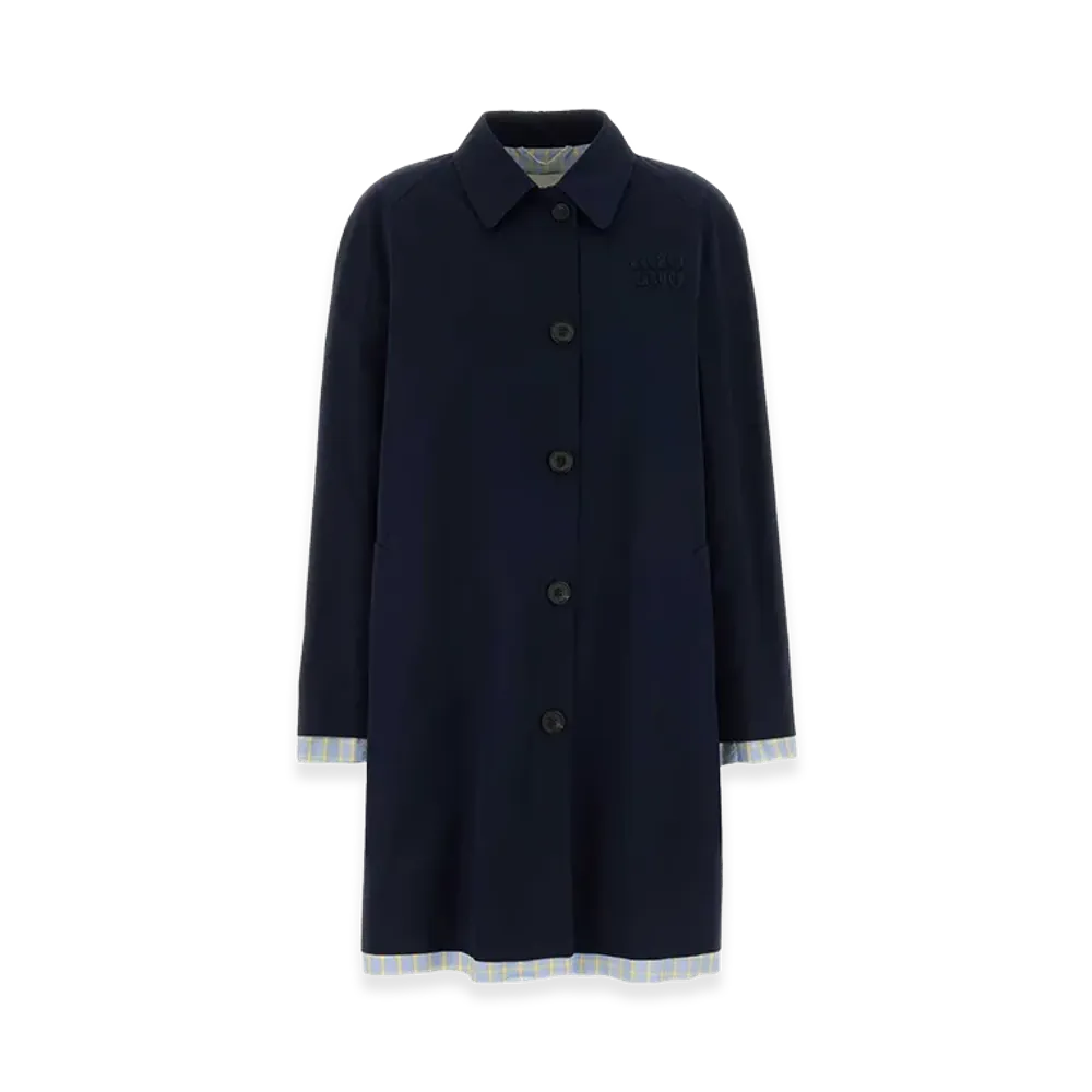 MIU MIU Women's Poplin Trench Overcoat "Dark Blue"