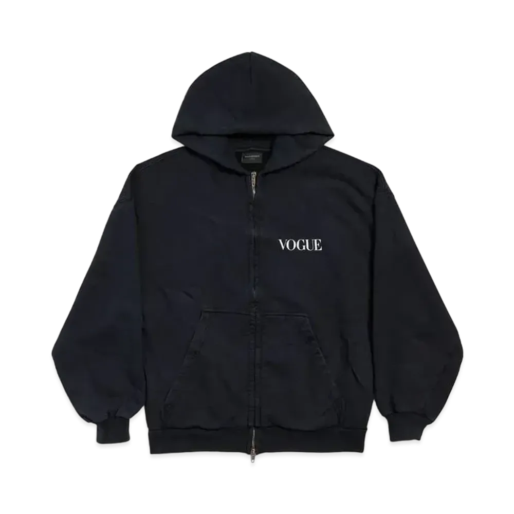 BALENCIAGA x VOGUE Zip-Up Hoodie Regular Fit in Faded Archetype Fleece "Black"