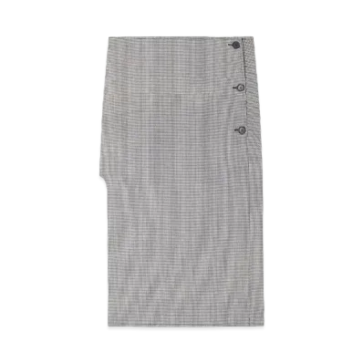 Courreges Oblique Houndstooth Midi Skirt "Black/Natural"