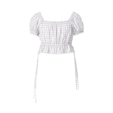 Uniqlo :C Gathered Cropped Check Blouse (Short Sleeves) "Off White"