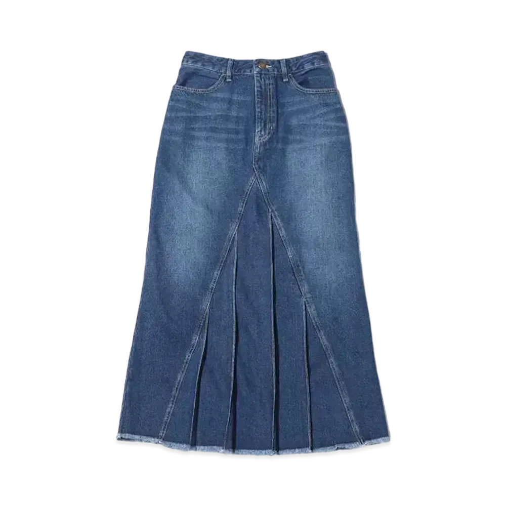 atmos pink Long Denim Pleated Skirt "Indigo"