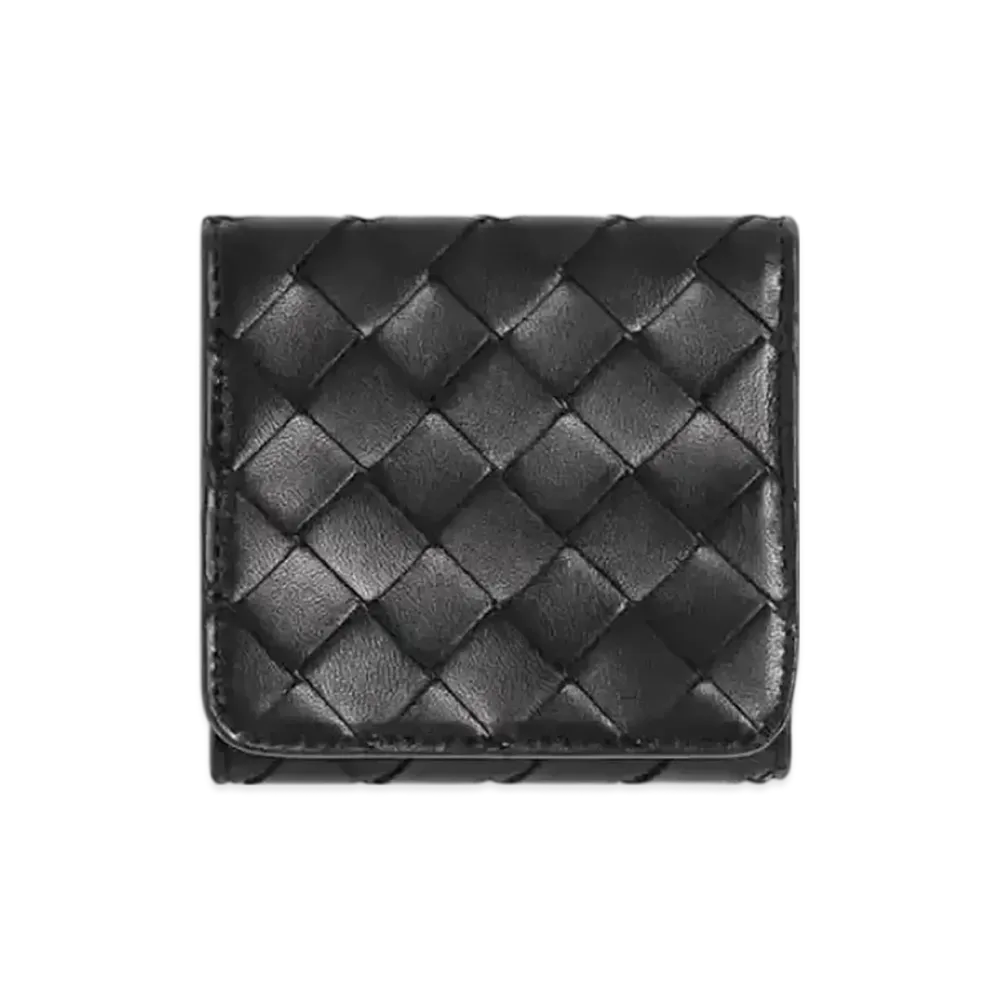 Bottega Veneta Intrecciato Lambskin Compact Trifold Wallet "Black"