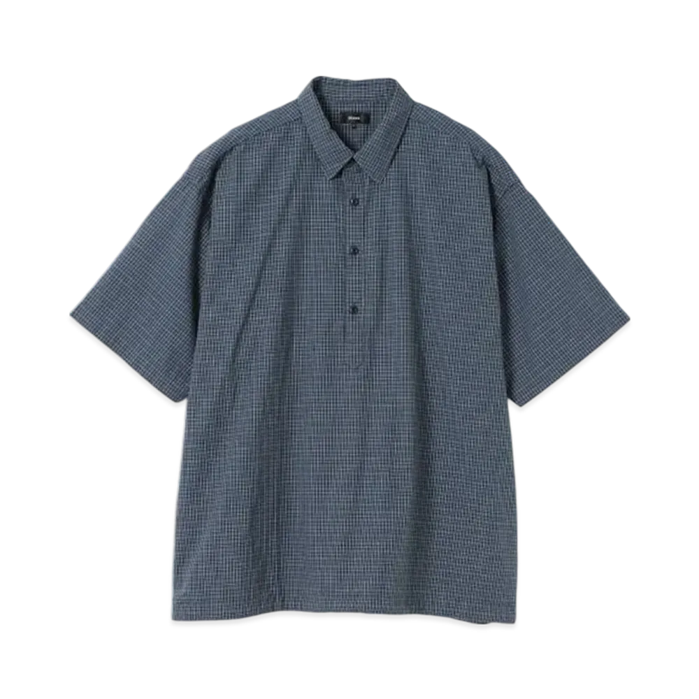 BEAMS Checked Easy Pullover Shirt "Navy"