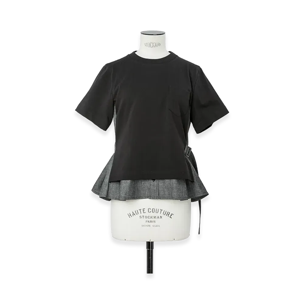 sacai Women's Light Weight Denim x Cotton Jersey T-Shirt "Black"