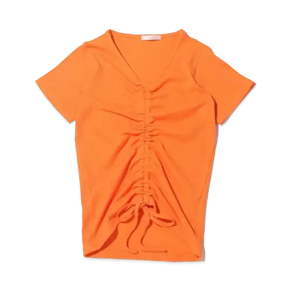 atmos pink Front Drawstring Ribbed T-Shirt "Orange"