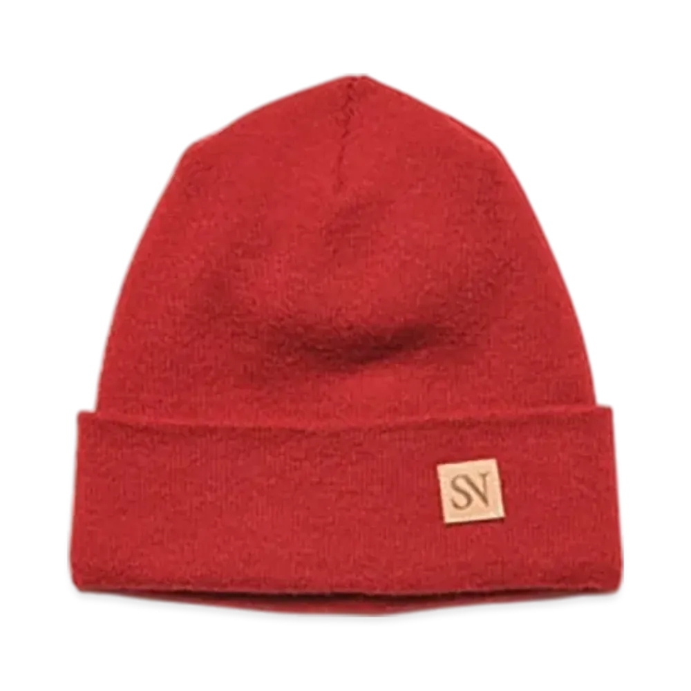 SOPHNET. Leather Patch Knit Cap "Red"