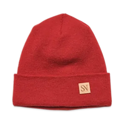 SOPHNET. Leather Patch Knit Cap "Red"