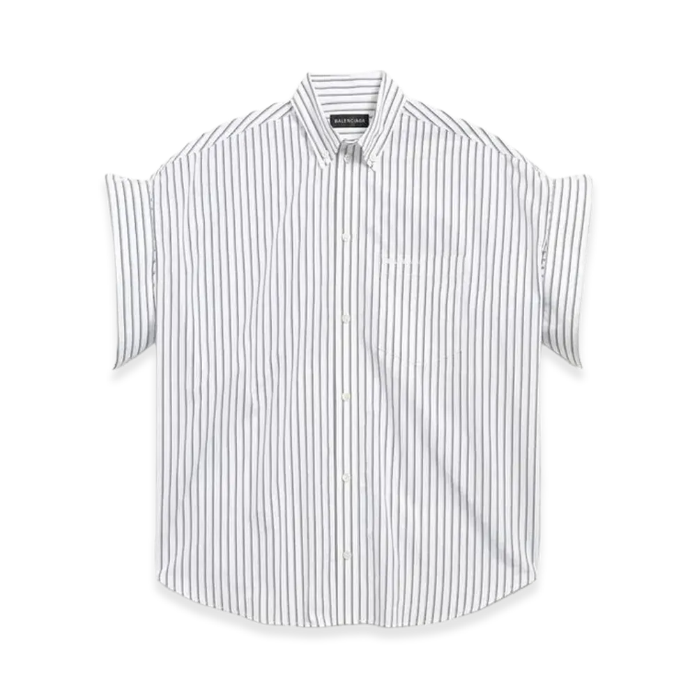 BALENCIAGA Women's Tuck Sleeve Shirt "White/Blue"