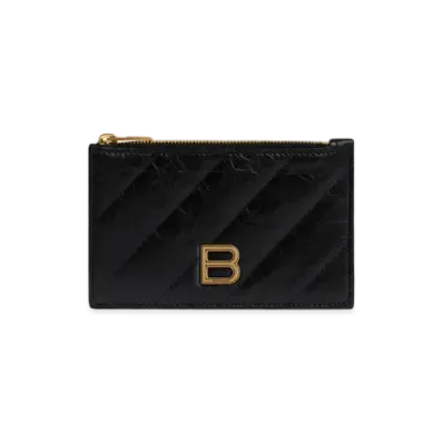 BALENCIAGA Crush Long Coin and Card Holder Quilted "Black"