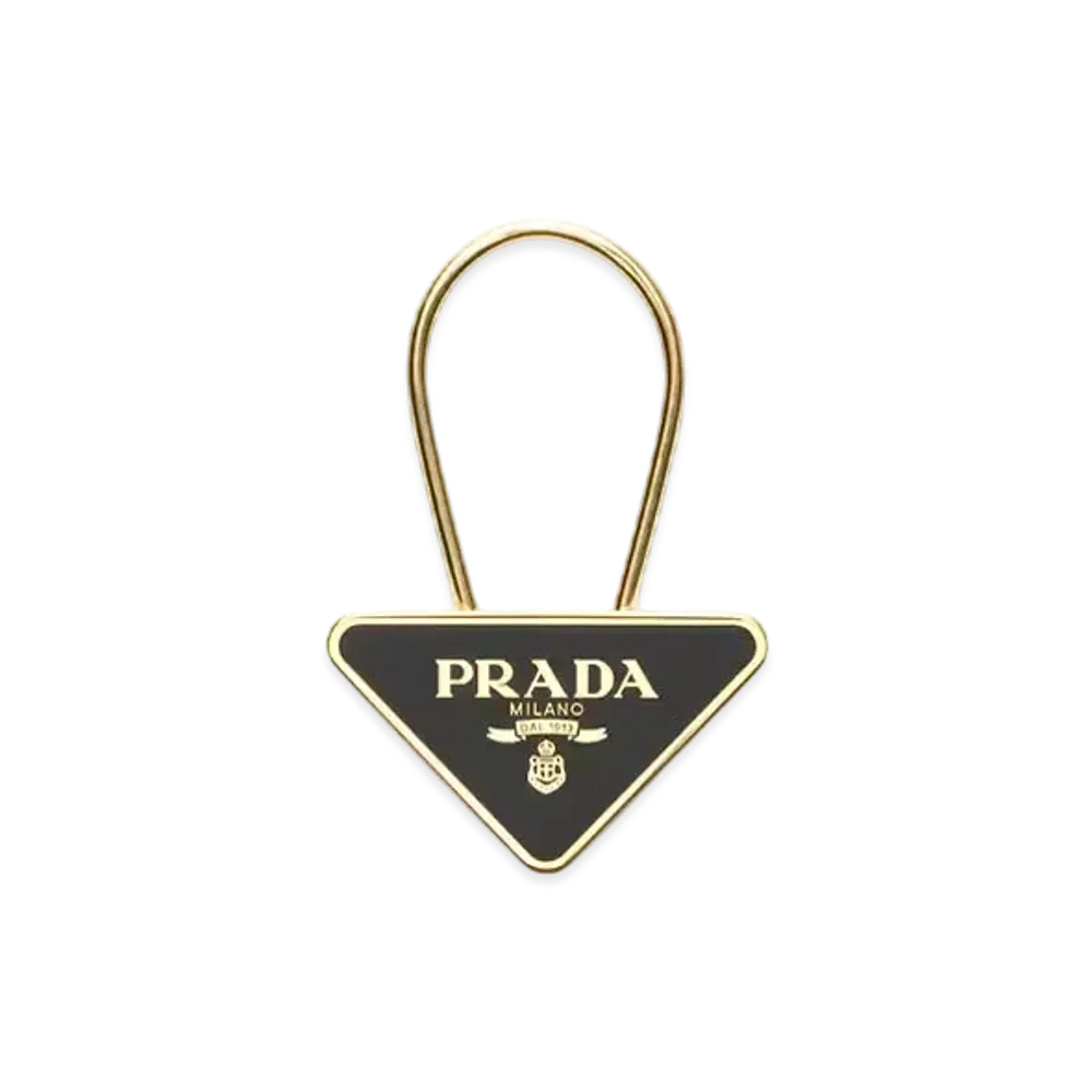PRADA Enameled Metal Key Ring "Gold/Black"