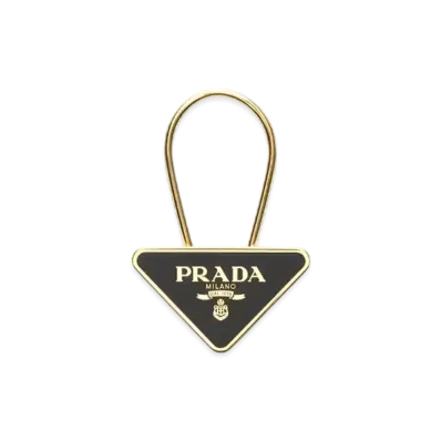 PRADA Enameled Metal Key Ring "Gold/Black"