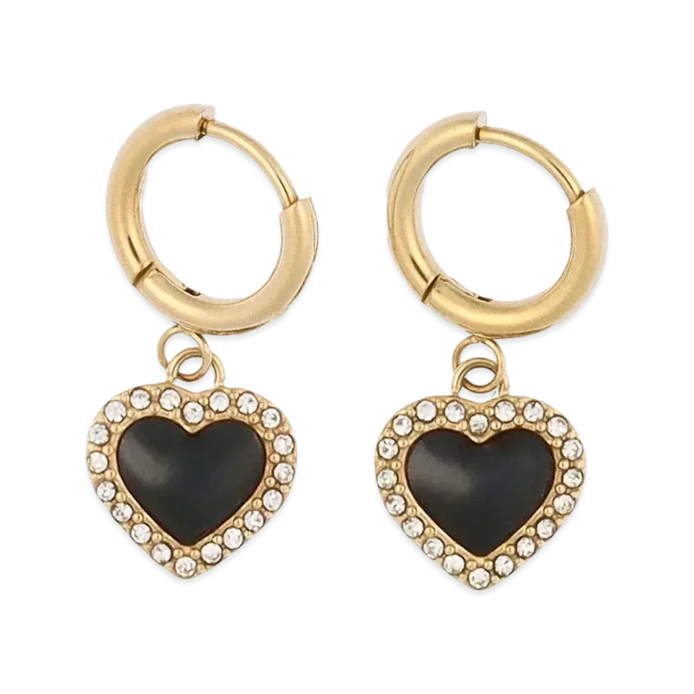 CHARLES & KEITH Annaliese Crystal Heart Stone Hoop Earrings "Black"