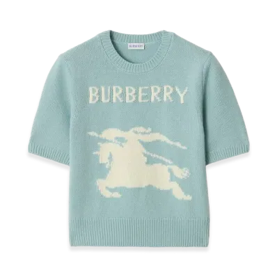 Burberry Women's EKD Wool Cashmere Top "Eggshell Blue"