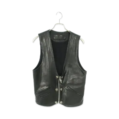 Chrome Hearts Back Cross 6B Dagger Zip Leather Vest "Black"