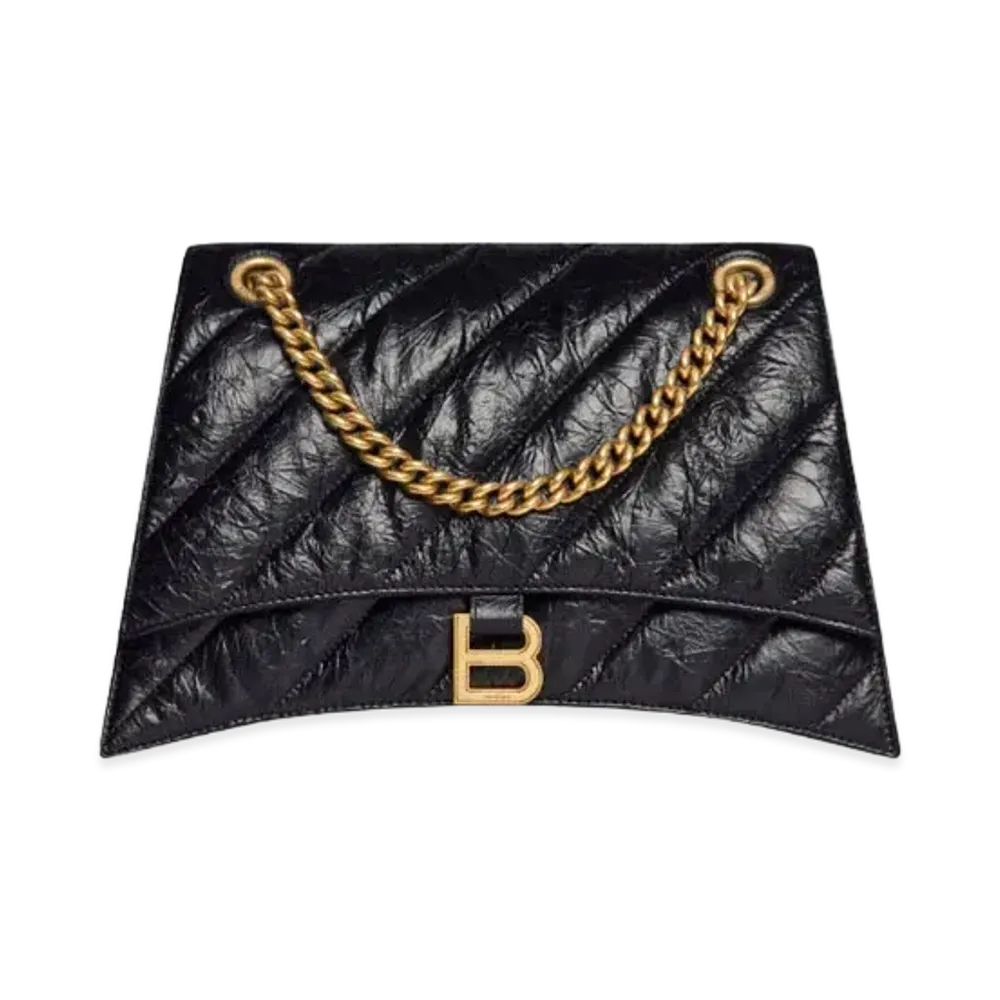 BALENCIAGA Crush Medium Chain Bag Quilted "Black"