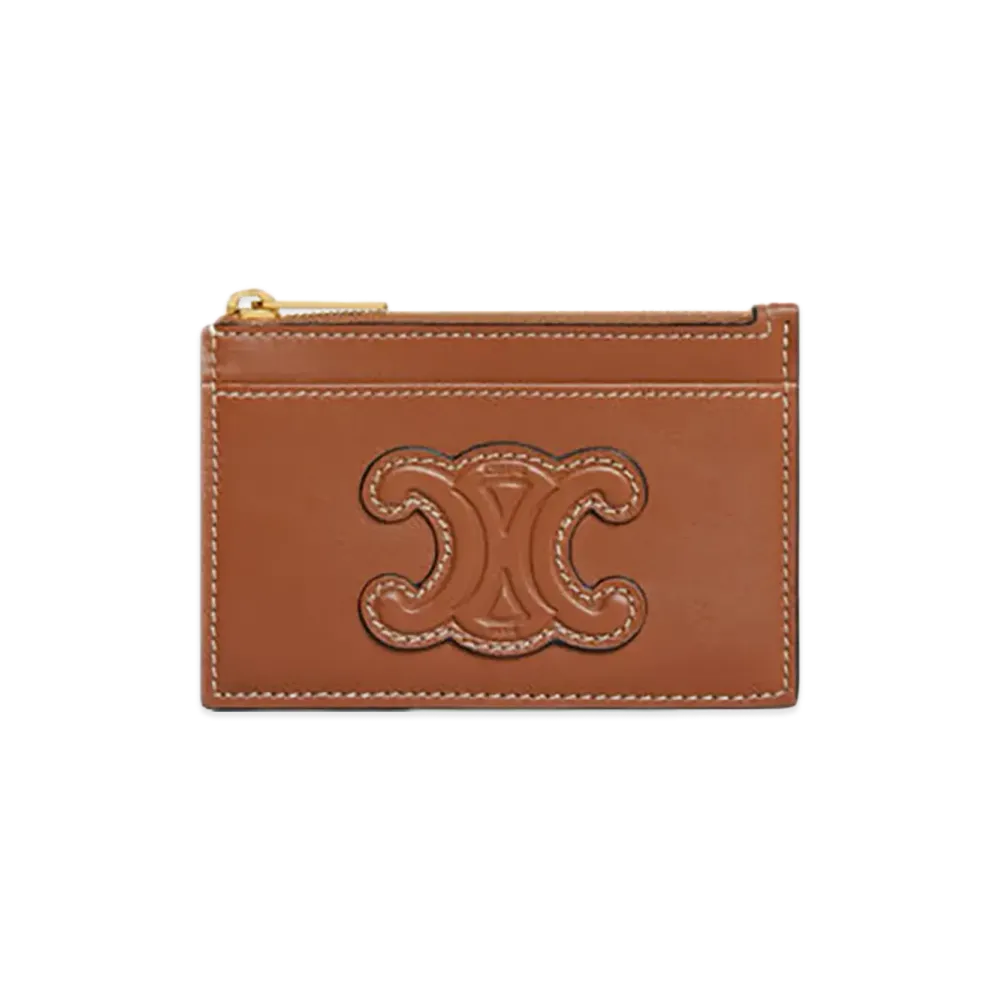 CELINE Women's Cuir Triomphe Zipped Card Holder "Tan"