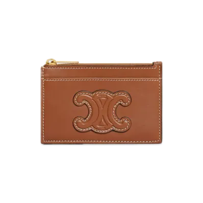 CELINE Women's Cuir Triomphe Zipped Card Holder "Tan"