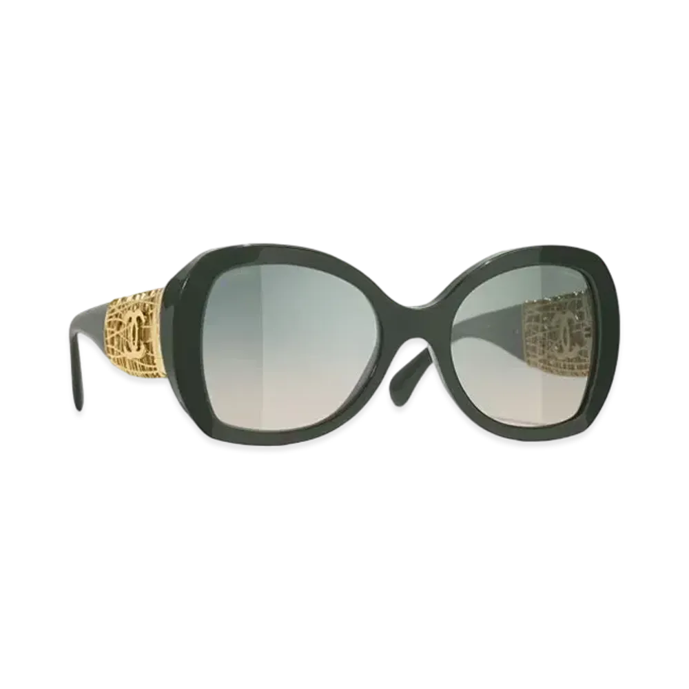 CHANEL Butterfly Sunglasses Acetate & Metal "Khaki/Green"
