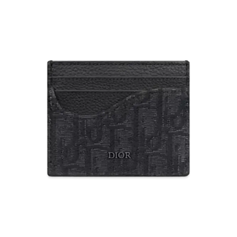 Dior Saddle Card Holder Grained Calfskin Marquetry and Dior Oblique Jacquard "Black"