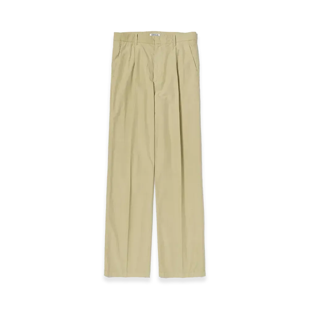 AURALEE Garment-Dyed Finx Shuttle Weather One-Tuck Slacks "Khaki Beige"