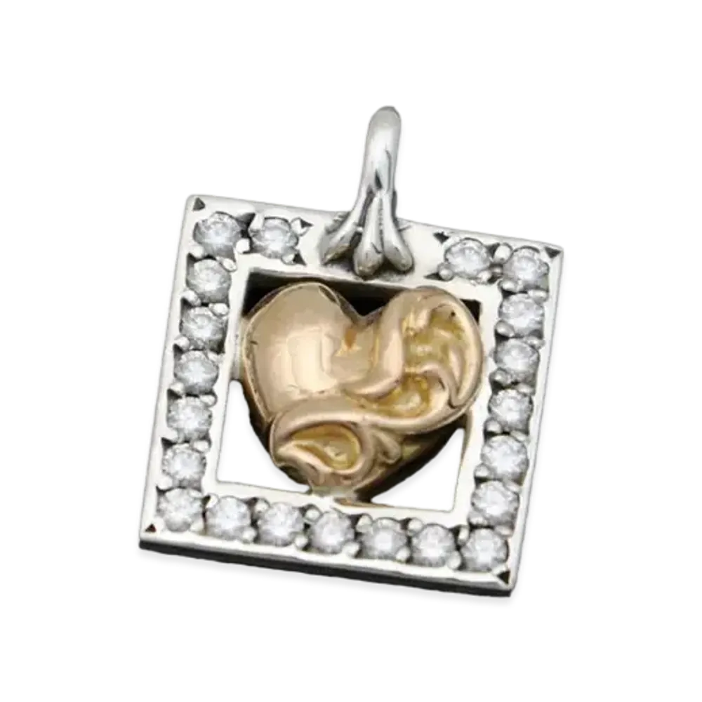 Chrome Hearts 22K Pave Diamond Heart Framed Charm Pendant Top "Yellow Gold"