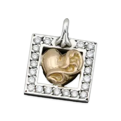 Chrome Hearts 22K Pave Diamond Heart Framed Charm Pendant Top "Yellow Gold"