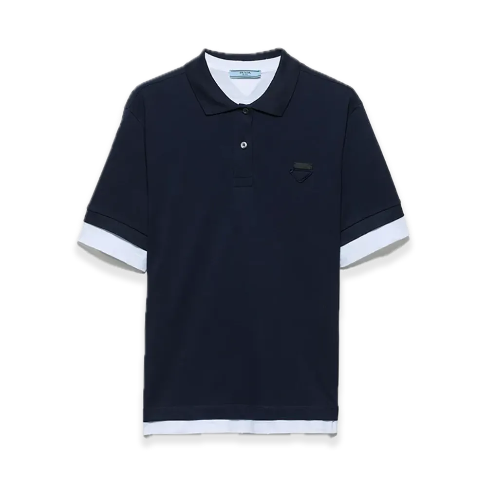 PRADA Pique x Jersey Polo Shirt "Navy"