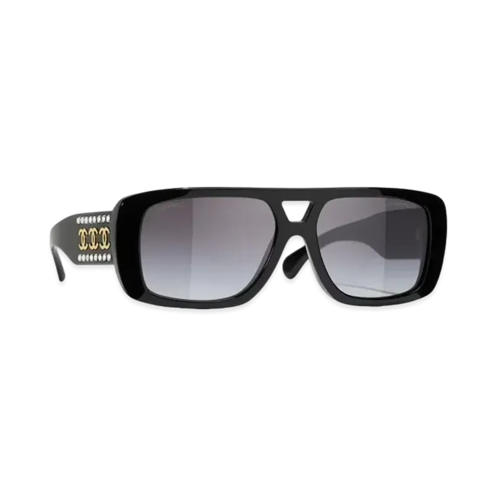 CHANEL Pilot Sunglasses Acetate & Strass Gradient "Black/Gray"