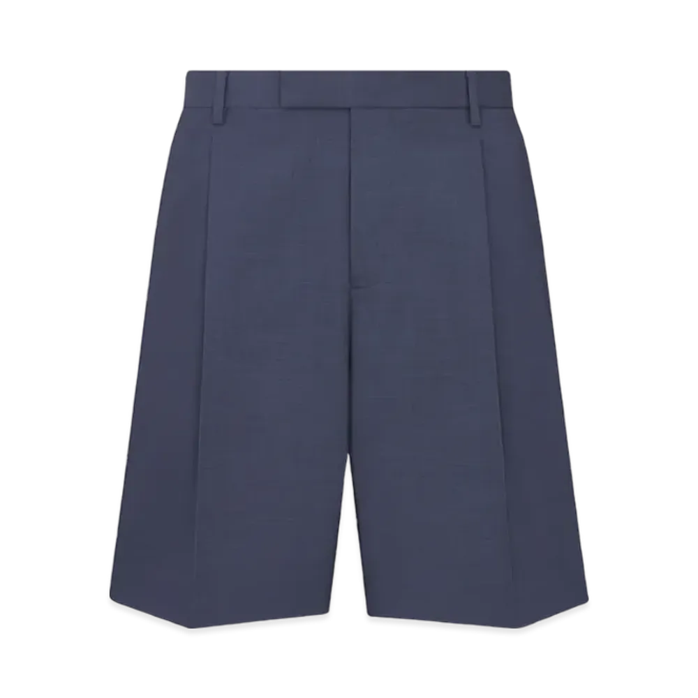 Dior Pleated Bermuda Shorts Textured Extra Fine Wool "Blue Gray"