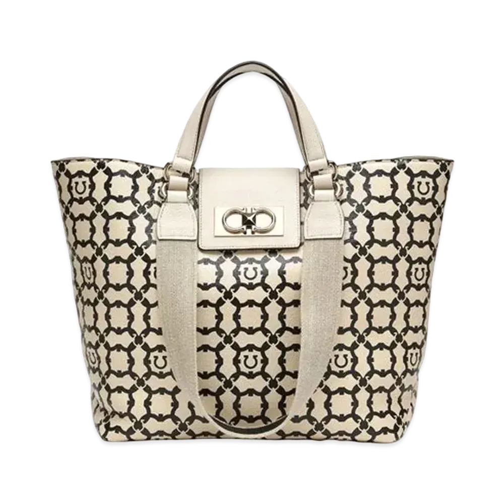 Salvatore Ferragamo Gancini Galore Tote Bag (L) "Bone/Black"