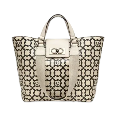 Salvatore Ferragamo Gancini Galore Tote Bag (L) "Bone/Black"