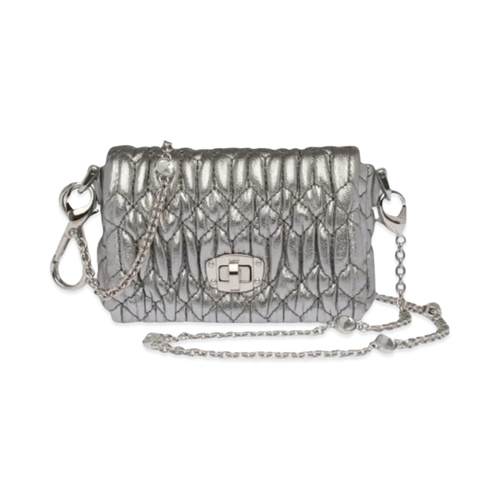 MIU MIU Miu Crystal Cra Keknopa Leather Mini Bag "Silver"