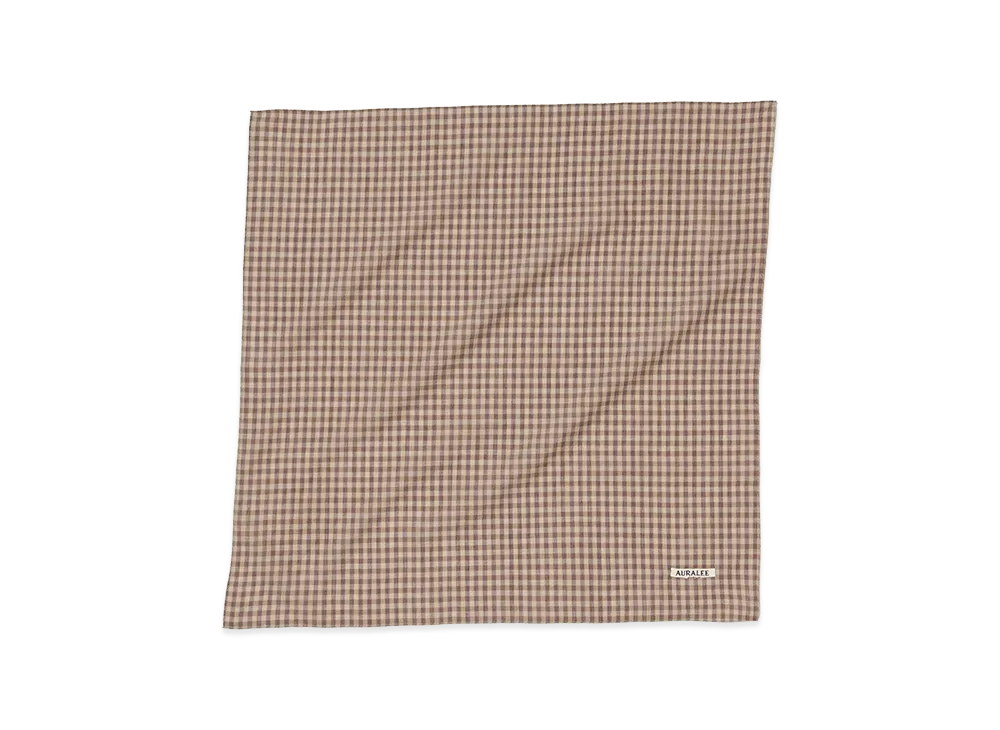 AURALEE Airy Light Cotton Check Scarf "Brown Gingham Check"