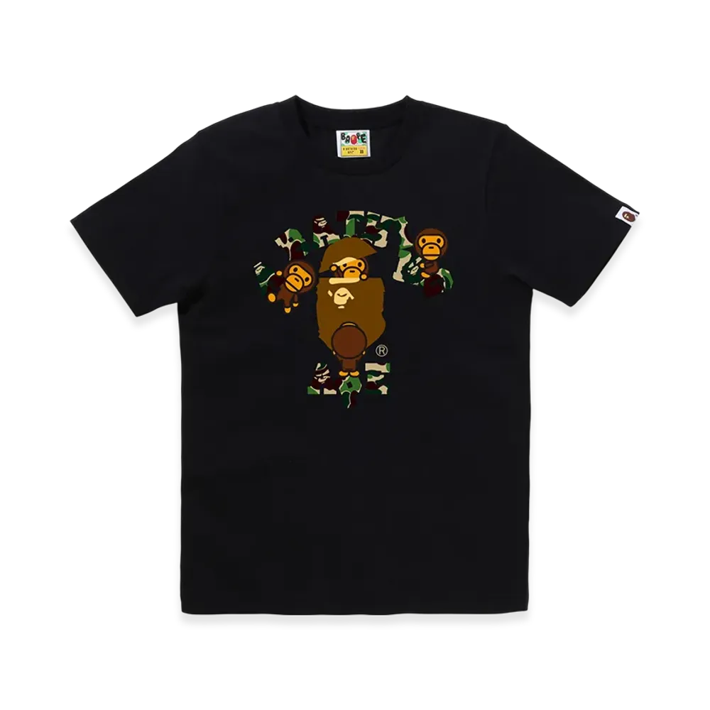 A BATHING APE Ladies Abc Camo College Milo Tee "Black/Green"
