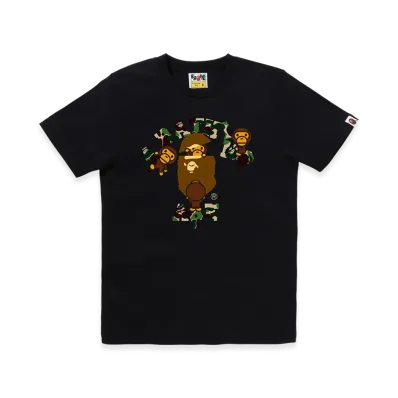 A BATHING APE Ladies Abc Camo College Milo Tee "Black/Green"