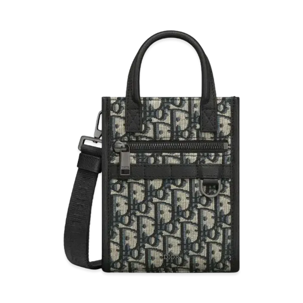 Dior Safari North-South Mini Tote Bag Dior Oblique Jacquard and Grained Calfskin "Beige/Black"